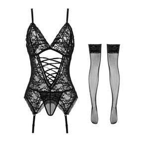 Lingerie Stretchy Lace Teddy Bodysuit Chemise